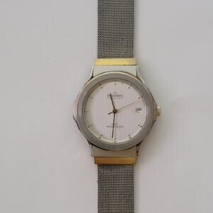 Skagen Vintage Mens Quartz Watch Silver Case White Dial Stainless Mesh Band